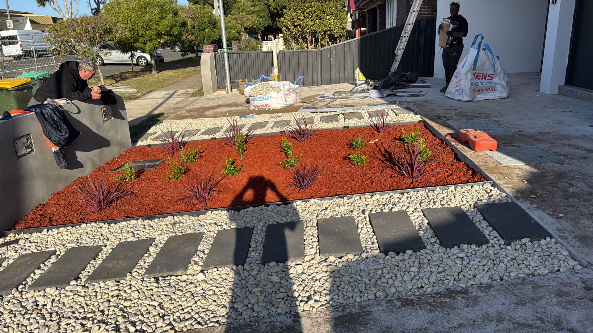 Red Mulch Garden with Feature Plants